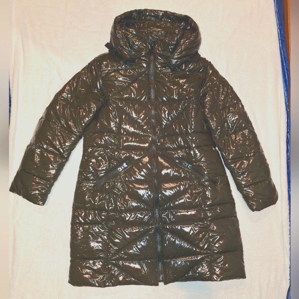 Kensie Long Quilted Puffer Coat Hunter Green